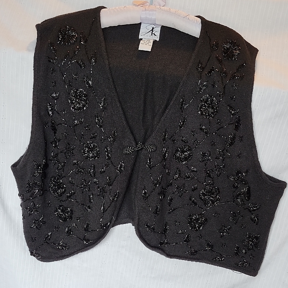 Embellished Black Knit Vest